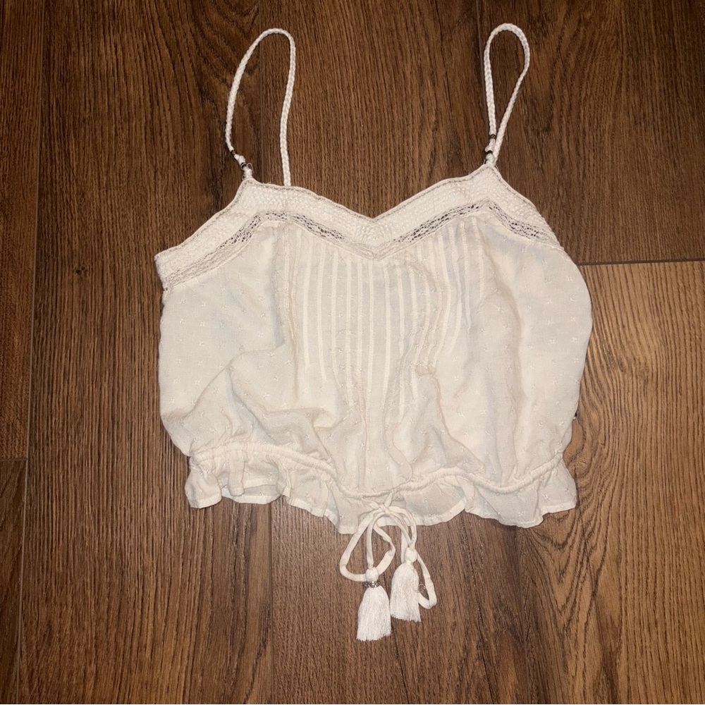 American Eagle white boho cropped tank top